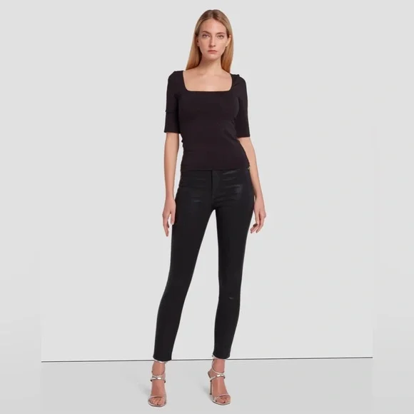 NWT 7 FOR ALL MANKIND B(AIR) Denim High Waist Ankle Skinny in Coated Black 25